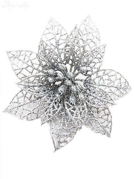 Silber Weihnachtsblume glitzer Sternblume 11 cm